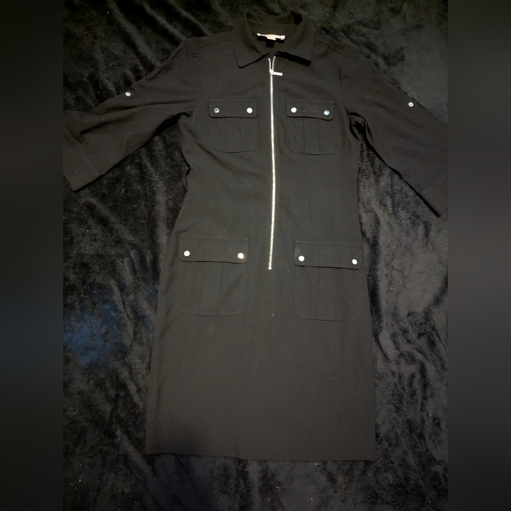 Michael Kors Black Half-zip, Multi-pocket, 3/4 Sleeve Dress